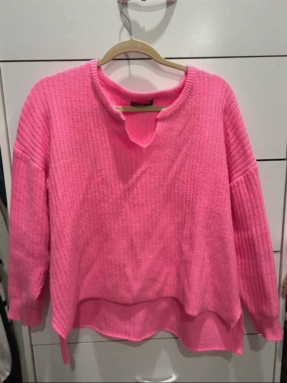 SHEIN Hot Pink Off-the-Shoulder Notch Knit Sweater
